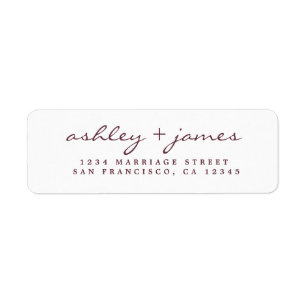 Burgundy Elegant Script Wedding Return Address Label