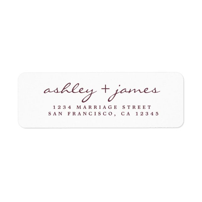 Burgundy Elegant Script Wedding Return Address Label (Front)