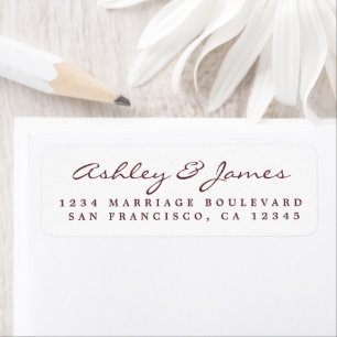 Burgundy Elegant Script Wedding Return Address Label