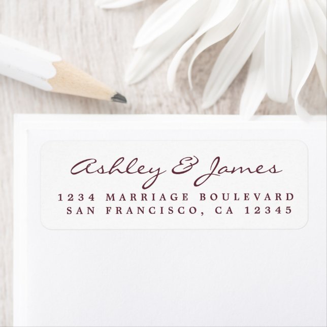 Burgundy Elegant Script Wedding Return Address Label (Insitu)