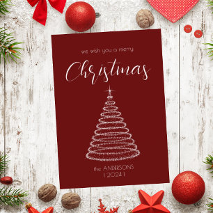 Burgundy elegant shiny Christmas tree card
