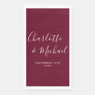 Burgundy Elegant Signature Script Wedding Napkin