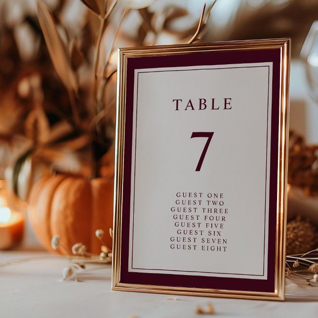 Burgundy Elegant Simple Minimal Border Wedding Table Number (Burgundy Elegant Simple Minimal Border Wedding Table Number by Painted Paperie
)