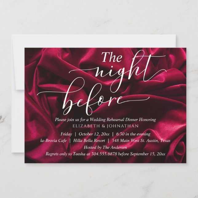Burgundy Elegant The Night Before Rehearsal Dinner Invitation (Front)