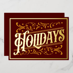 Burgundy Elegant Typography Real Foil Holiday Card