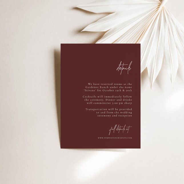 Burgundy Elegant Wedding Details Enclosure Card (Burgundy Elegant Wedding Details Enclosure Card)