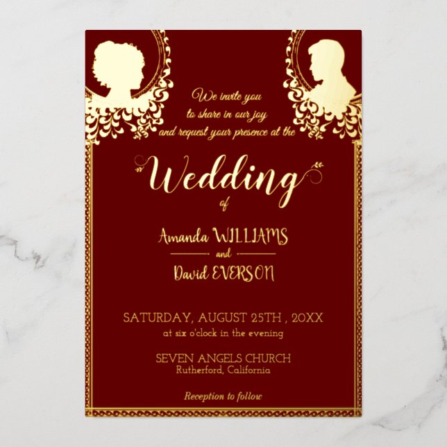 Burgundy -Elegant  Wedding- with Real Golden  (Front)
