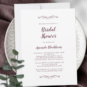 Burgundy Elegant Weddings Bridal Shower Modern Invitation