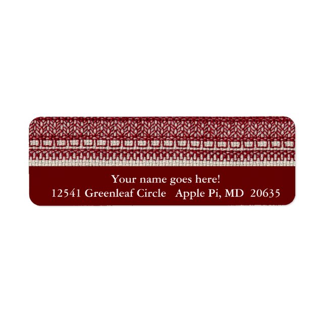 Burgundy embroidery address label return address label (Front)
