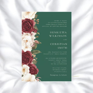 Burgundy emerald green Floral Wedding Invitation