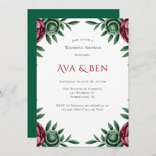 Burgundy & Emerald Peony Winter Wedding Shower Invitation