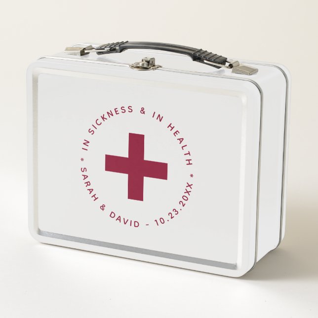 Burgundy Emergency Kit In Sickness and in Health  Metal Lunch Box (Front)