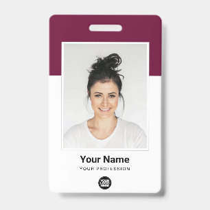 Burgundy Employee huge Photo Qr Bar Code Logo Name ID Badge