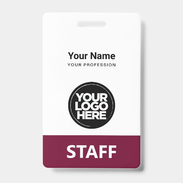 Burgundy Employee Name Business Logo Qr Code ID Badge (Front)