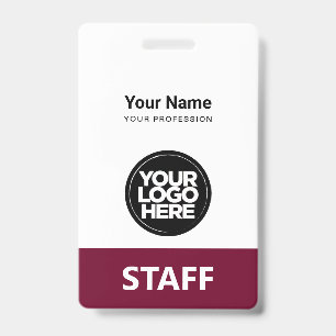 Burgundy Employee Name Business Logo Staff Tag ID Badge