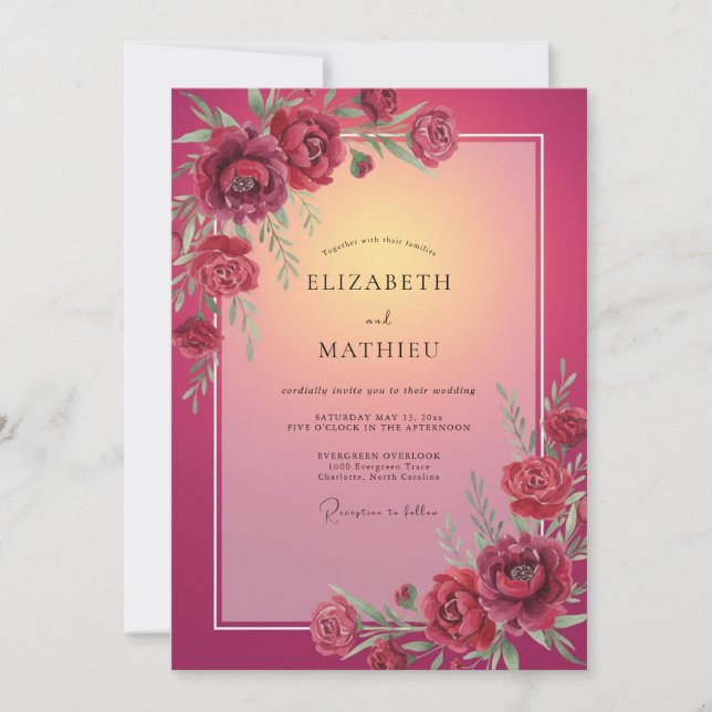Burgundy Enchanted Blossom Wedding Invitation (Front)