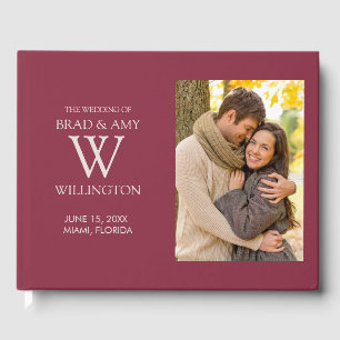 Burgundy Engagement Photo Wedding Bride Groom Guest Book
