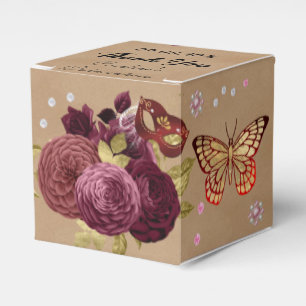 Burgundy English Roses Chic Quinceañera Masquerade Favour Box