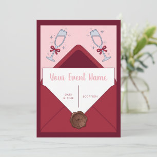 Burgundy Envelope Wax Seal Pink Glass Invitation