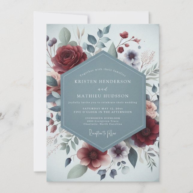 Burgundy Ethereal Bloom Wedding Invitation (Front)