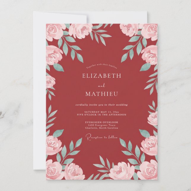 Burgundy Ethereal Rose Wedding Invitation (Front)