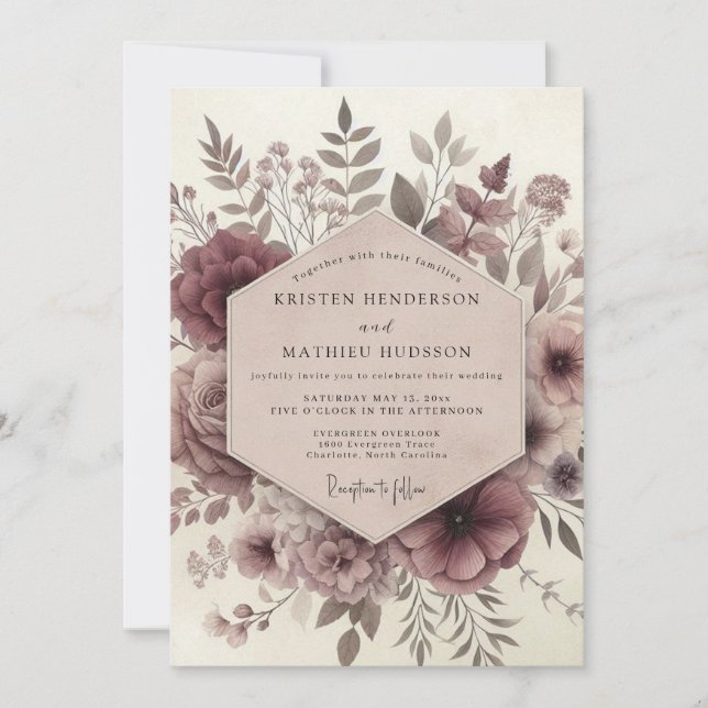 Burgundy Ethereal Whisper Wedding Invitation (Front)