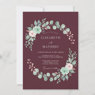 Burgundy Ethereal Wreath Wedding Invitation