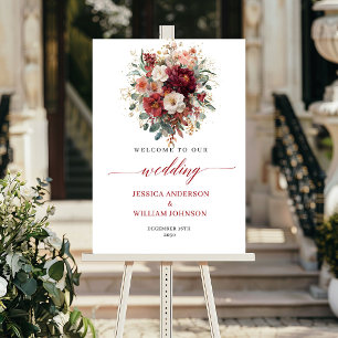 Burgundy Eucalyptus Boho Autumn Floral Wedding Poster
