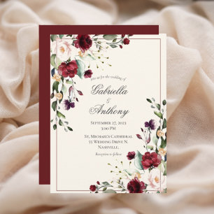 Burgundy Eucalyptus Floral Scalloped Wedding Invitation