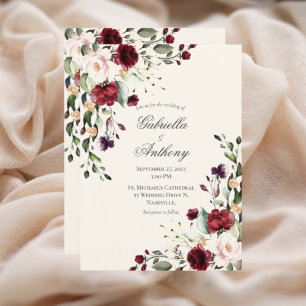 Burgundy Eucalyptus Floral Wedding Invitation