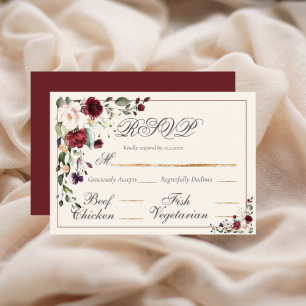 Burgundy Eucalyptus Floral Wedding RSVP Card