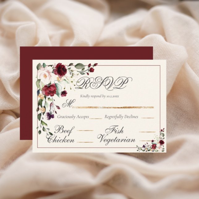 Burgundy Eucalyptus Floral Wedding  RSVP Card (Creator Uploaded)