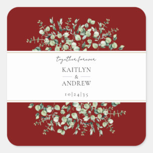 Burgundy Eucalyptus Together Forever Wedding Square Sticker