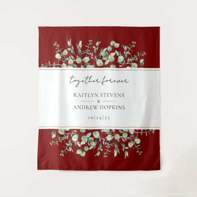Burgundy Eucalyptus Wedding Together Forever  Tapestry (Front)