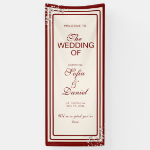 Burgundy Fabric Wedding Welcome Sign,Linen Wedding Banner