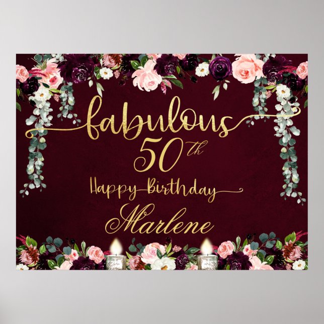 Burgundy Fabulous 50 Birthday Celebration 54x40 Poster (Front)