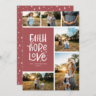 Burgundy faith hope love multiple Photo Holiday Card