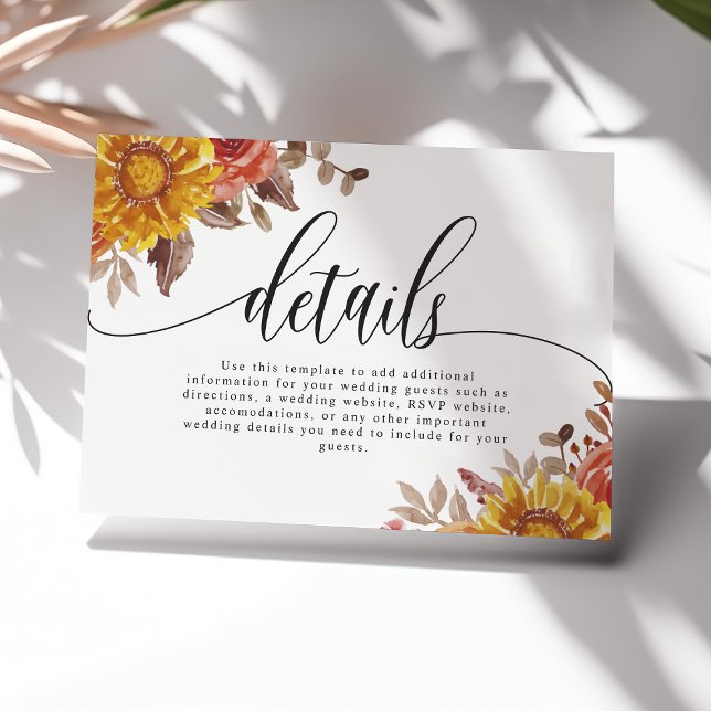 Burgundy Fall Autumn Floral Wedding Details  Enclosure Card (Creator Uploaded)