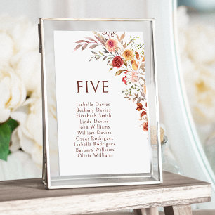 Burgundy Fall Autumn Floral Wedding Table Numbers