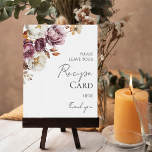 Burgundy Fall Bridal Shower Recipe Cards Sign