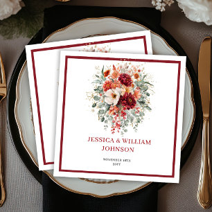 Burgundy Fall Floral Boho Eucalyptus Wedding Napkin