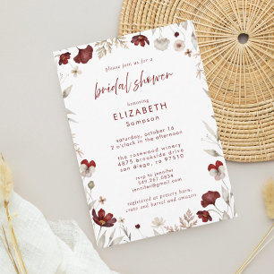 Burgundy Fall Floral Botanical Bridal Shower Invitation