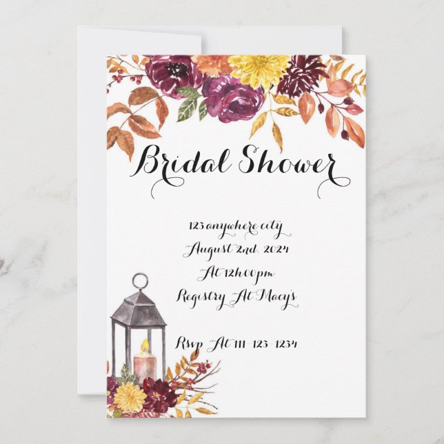 Burgundy fall floral bridal shower  invitation (Front)