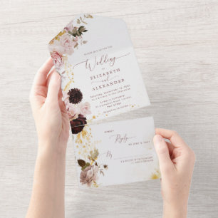 Burgundy fall floral elegant  all in one invitation