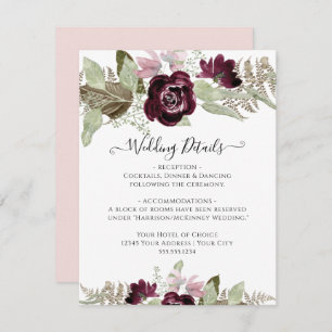 Burgundy Fall Floral Elegant Blush Wedding Details Invitation
