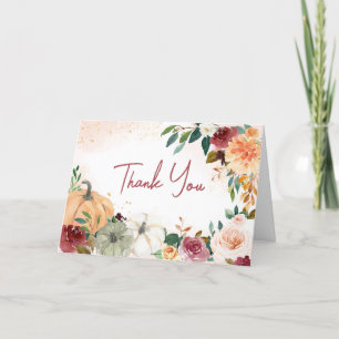Burgundy Fall Floral Pumpkin Baby Shower Thank You Card