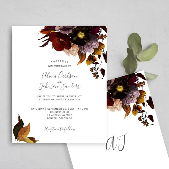 Burgundy fall floral rustic BUDGET wedding invite (Creator Uploaded)