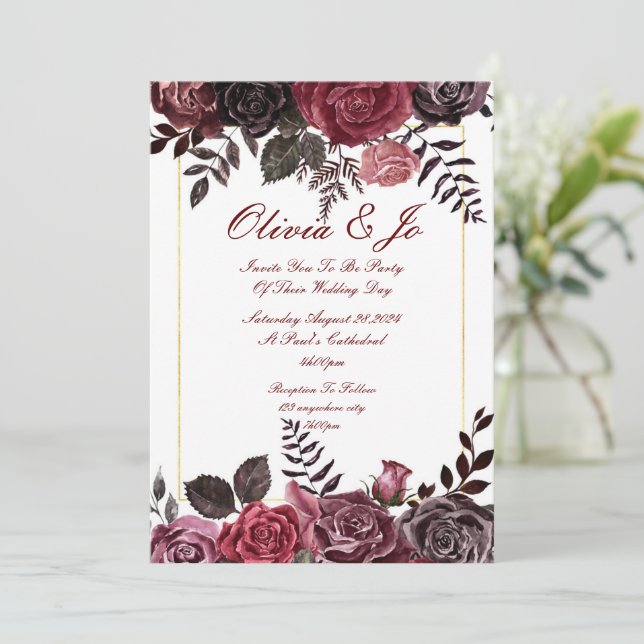 BURGUNDY FALL FLORAL WEDDING INVITATION (Standing Front)