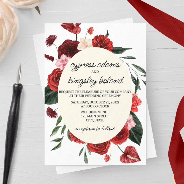 Burgundy Fall Floral Wedding Invitation (Creator Uploaded)