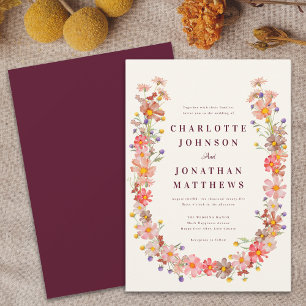 Burgundy Fall Floral Wedding Invitation